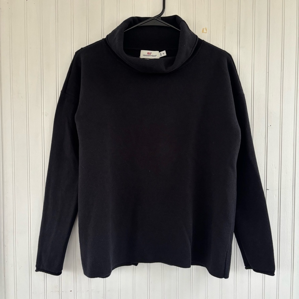 Vineyard Vines Women's Black Turtleneck Open Back Merino Blend Sweater MEDIUM
